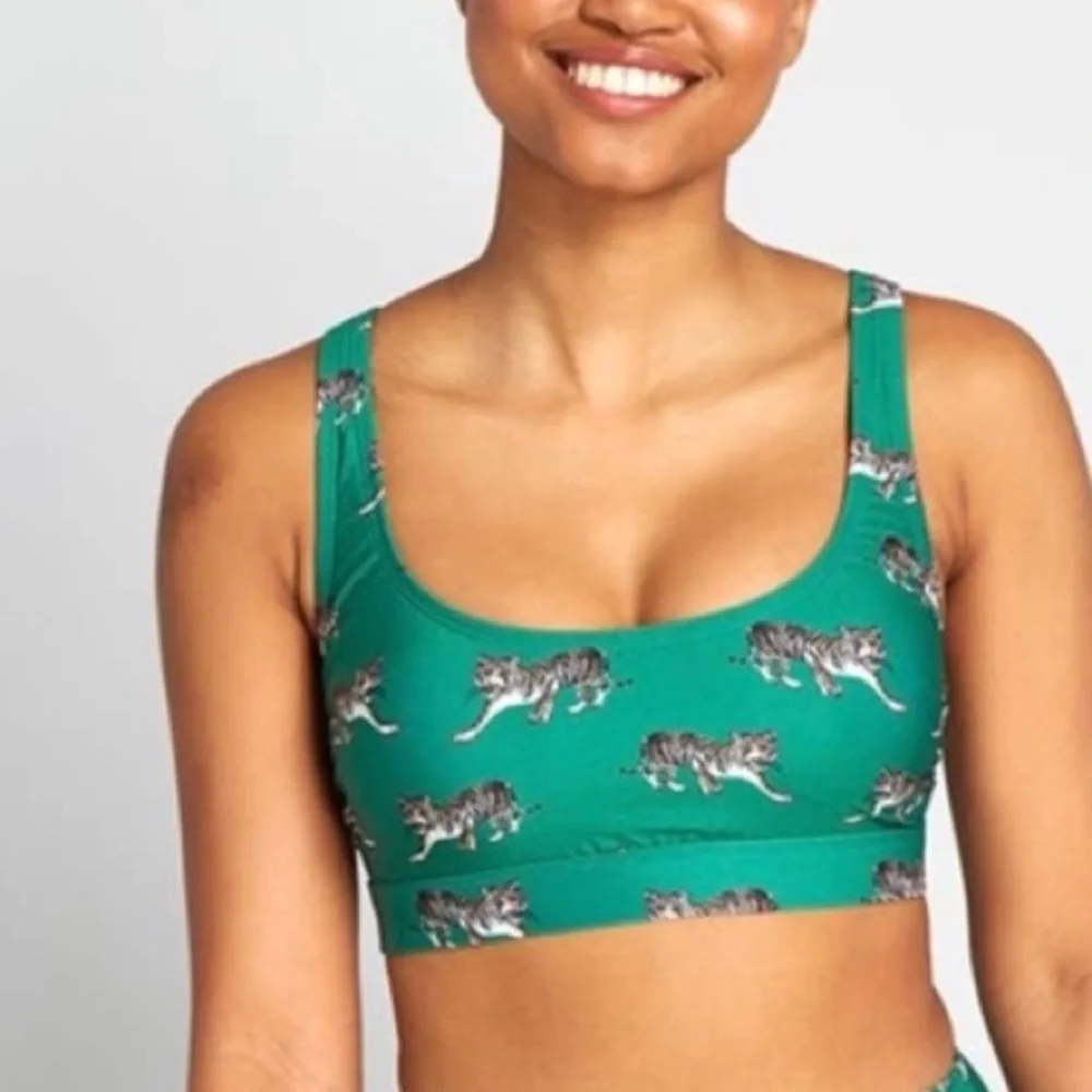 (B21)‎ NEW ModCloth Emerald Green Tiger Print Bikini Top ONLY Cutout Back, Sz 1X